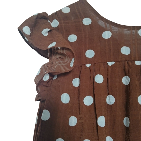 Mine Dress Chocolate Brown and White Flutter Sleeve Mini Sundress Polka Dots - Picture 5 of 12